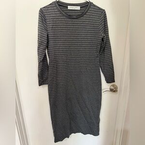 Elegant Charcoal Striped Long Sleeve Dress